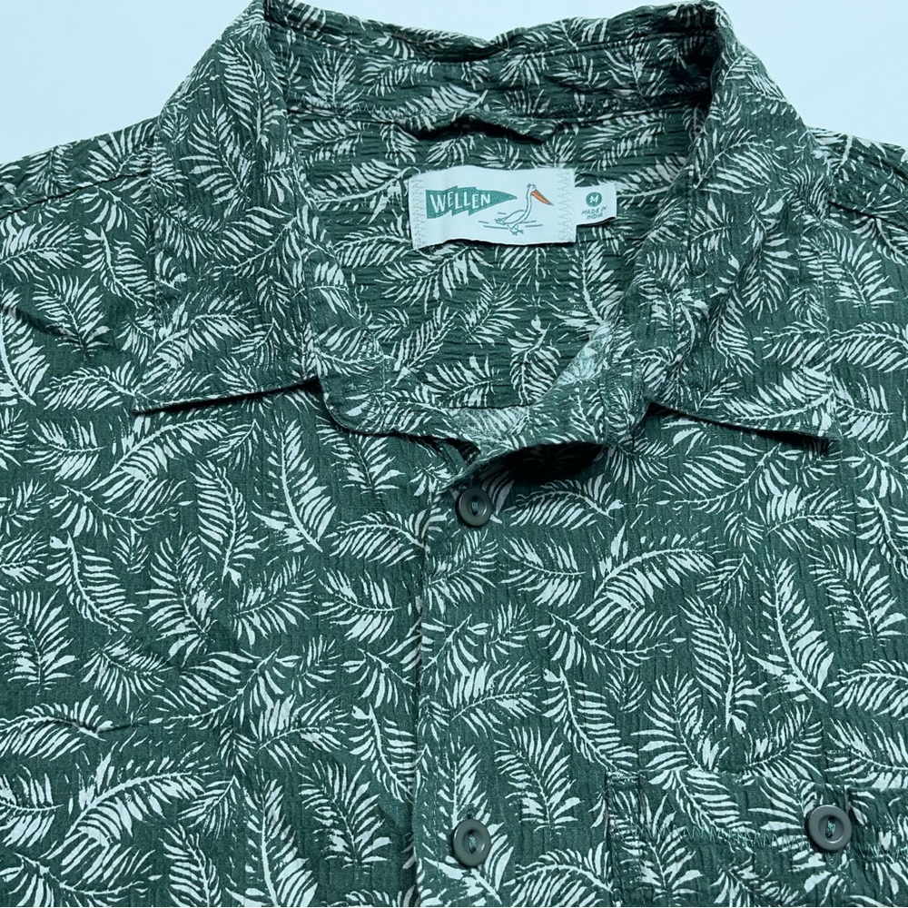 Wellen Huckberry Shirt Mens Medium Short Sleeve Button Crinkle Cotton Hawaiian